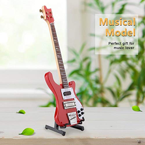 miniguitarra de madera Mini réplica de bajo rojo Mini modelo de instrumento musical con Estar para Decoración hogareña bajo eléctrico miniatura bajo eléctrico miniatura