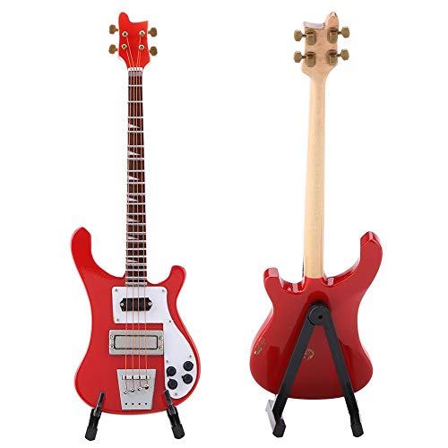 miniguitarra de madera Mini réplica de bajo rojo Mini modelo de instrumento musical con Estar para Decoración hogareña bajo eléctrico miniatura bajo eléctrico miniatura