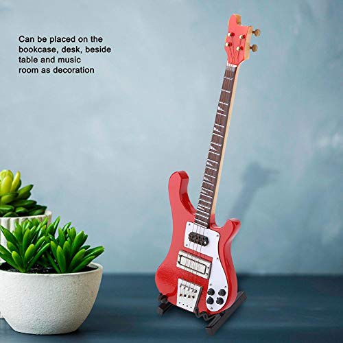 miniguitarra de madera Mini réplica de bajo rojo Mini modelo de instrumento musical con Estar para Decoración hogareña bajo eléctrico miniatura bajo eléctrico miniatura