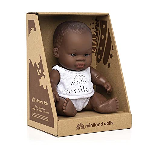 Miniland- Baby Africano Niño 21cm. Muñeco, Color Real (31123)