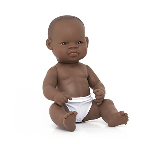 Miniland- Baby Africano Niño 32cm. Muñeco, Color Piel (31033)