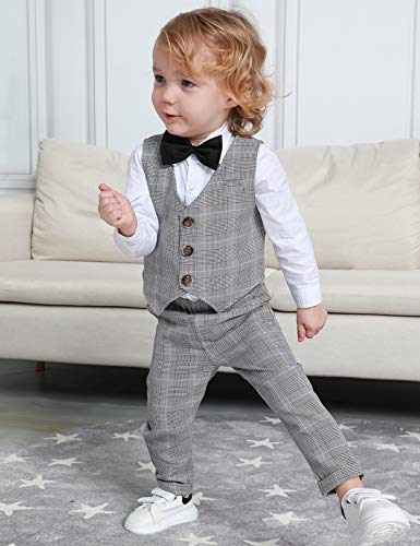 mintgreen Traje Niño Conjunto Gentleman Bebé Camisa Chaleco Cuadros Boda, Gris Cuadros, 12-18 Meses, 80