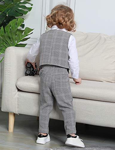 mintgreen Traje Niño Conjunto Gentleman Bebé Camisa Chaleco Cuadros Boda, Gris Cuadros, 12-18 Meses, 80