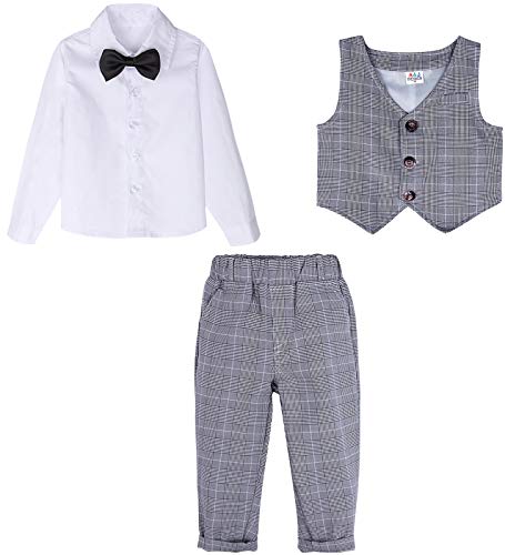 mintgreen Traje Niño Conjunto Gentleman Bebé Camisa Chaleco Cuadros Boda, Gris Cuadros, 12-18 Meses, 80