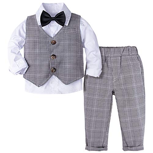 mintgreen Traje Niño Conjunto Gentleman Bebé Camisa Chaleco Cuadros Boda, Gris Cuadros, 12-18 Meses, 80