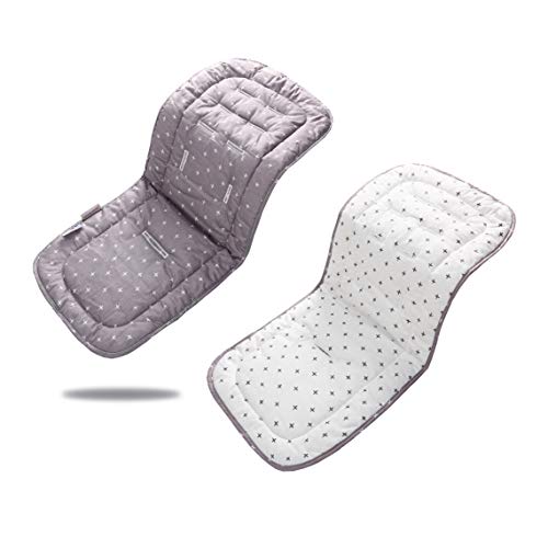 Miracle Baby Cojín Carro Bebe,Colchoneta Silla Paseo Universal Transpirable, para el Cochecito y Asiento, 100% Algodón, 32x80cm(Cruz Gris Blanca)