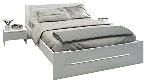 Miroytengo Cama Doble White Dormitorio Matrimonio Color Blanco Estilo Moderno Mueble 135-140x190 cm