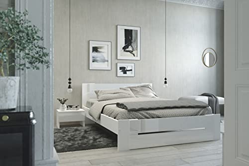 Miroytengo Cama Doble White Dormitorio Matrimonio Color Blanco Estilo Moderno Mueble 135-140x190 cm