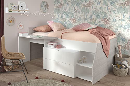 Miroytengo Cama Infantil Valky con Escritorio 2 cajones Color Blanco y Gris habitación Dormitorio Mueble 90X200/190 cm