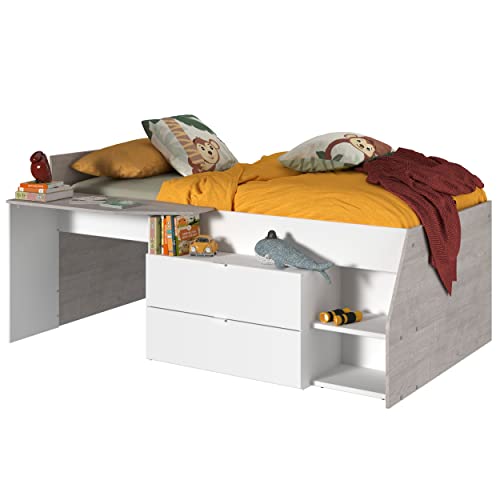 Miroytengo Cama Infantil Valky con Escritorio 2 cajones Color Blanco y Gris habitación Dormitorio Mueble 90X200/190 cm