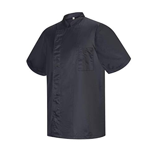 MISEMIYA Bar Restaurante Chaquetas Chef Cocinero Mangas Cortas Camisa de utilidades de Trabajo, Negro, L : (Pecho:140cm, Dobladillo:140cm) Hombres