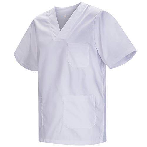 MISEMIYA - CASACA UNISEX MÉDICO ENFERMERA UNIFORME LIMPIEZA LABORAL ESTÉTICA DENTISTA VETERINARIA SANITARIO HOSTELERÍA - Ref.817 - M, Blanco