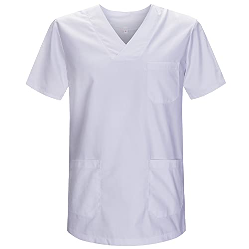 MISEMIYA - CASACA UNISEX MÉDICO ENFERMERA UNIFORME LIMPIEZA LABORAL ESTÉTICA DENTISTA VETERINARIA SANITARIO HOSTELERÍA - Ref.817 - M, Blanco