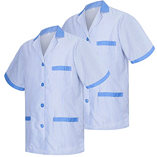 MISEMIYA - Pack*2-Camisa Camisetas Mujer Medica Mangas Cortas Uniforme Laboral Sanitarios Hospital Limpieza Ref.T820 - M, Celeste