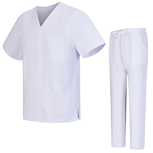 MISEMIYA Pijama Sanitario (Antilejía y No Destiñe) Conjuntos Uniformes Sanitarios Unisex - Uniformes Medicos 6801-6802 - M, Blanco