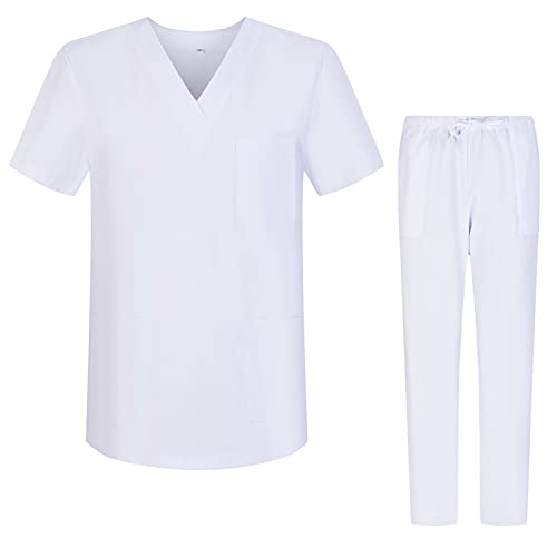 MISEMIYA Pijama Sanitario (Antilejía y No Destiñe) Conjuntos Uniformes Sanitarios Unisex - Uniformes Medicos 6801-6802 - M, Blanco