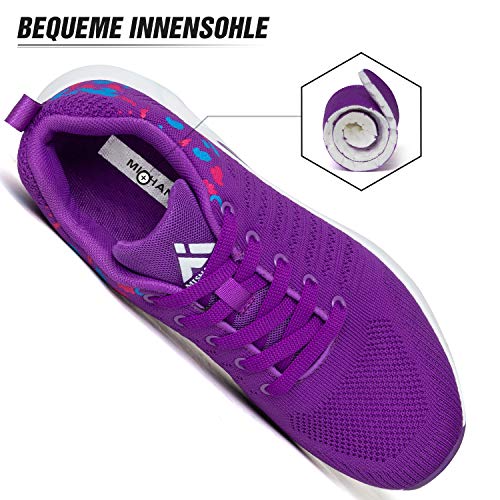 Mishansha Air Zapatillas de Running Mujer Respirable Zapatos de Deportes Femenino Ligeros Calzado Casual Caminar Sneakers Morado, Gr.38 EU