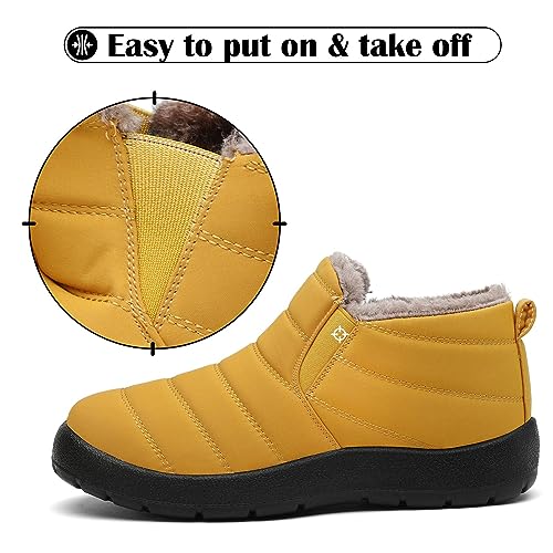 Mishansha Botas de Invierno Mujer Cómodas Lígeras Botines de Nieve Calientes Forradas Botas de Nieve Antideslizante Impermeables Zapatos de Invierno con Forro de Pelo, Baja Amarillo, 38EU