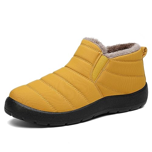 Mishansha Botas de Invierno Mujer Cómodas Lígeras Botines de Nieve Calientes Forradas Botas de Nieve Antideslizante Impermeables Zapatos de Invierno con Forro de Pelo, Baja Amarillo, 38EU