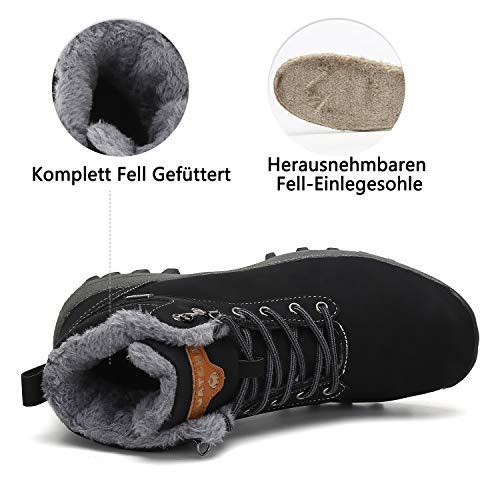 Mishansha Hombre Mujer Botas de Nieve Invierno Botines Senderismo Impermeables Deporte Trekking Zapatos Fur Forro Aire Libre Boots,Negro 39 EU