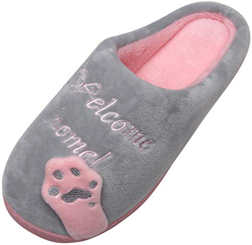 Mishansha Mujer Zapatillas de Casa Hombre Zapatillas de Estar de Invierno Cálido Felpa Dibujos Animados Gato Antideslizante Pantuflas, Cat-Gris, 37/38 EU=38/39 CN