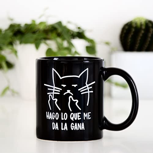 Miss Miserable - taza para desayuno original con mensaje Gato macarra negro de cerámica - regalos originales