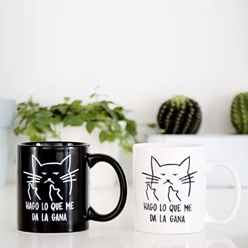 Miss Miserable - taza para desayuno original con mensaje Gato macarra negro de cerámica - regalos originales