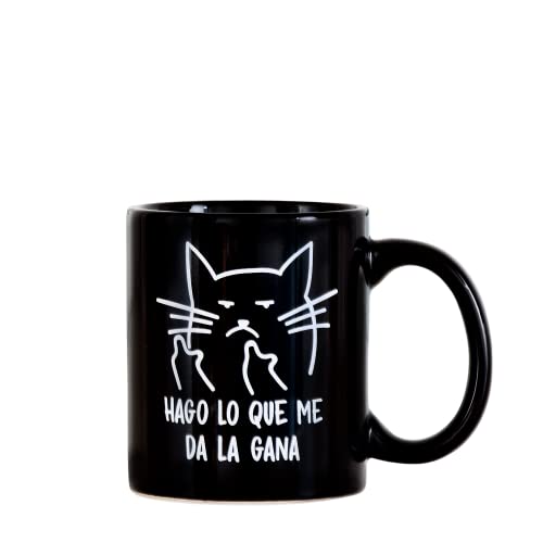 Miss Miserable - taza para desayuno original con mensaje Gato macarra negro de cerámica - regalos originales