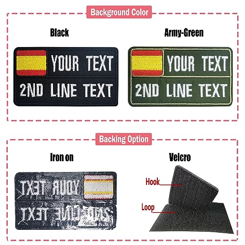 misscase Parches personalizados con nombre militar, 2 piezas Parche táctico bordado personalizado de la bandera española con gancho y bucle, para mochilas Camisa de trabajo uniforme (9x5cm-2Line)