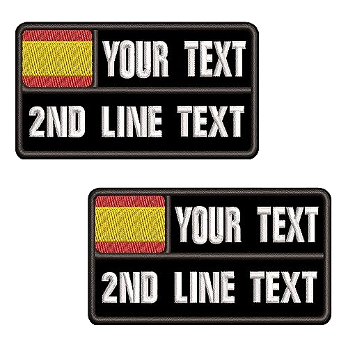 misscase Parches personalizados con nombre militar, 2 piezas Parche táctico bordado personalizado de la bandera española con gancho y bucle, para mochilas Camisa de trabajo uniforme (9x5cm-2Line)