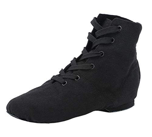 missfiona Botas de jazz, zapatos de baile para mujer, con cordones, zapatos planos de baile con suela dividida, Black, 41 EU