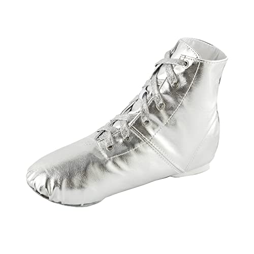 missfiona Botas de jazz, zapatos de baile para mujer, con cordones, zapatos planos de baile con suela dividida, Silver, 36.5 EU