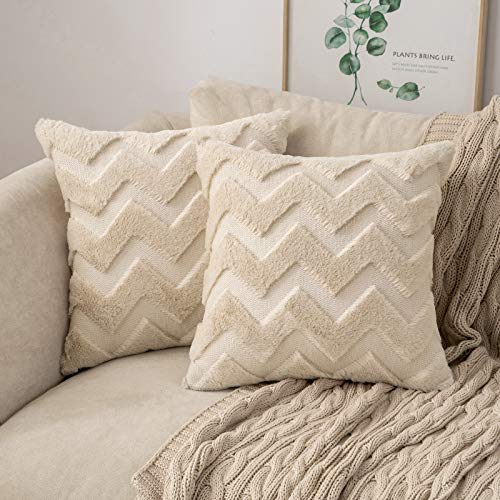 MIULEE 2 Piezas Funda Cojines Funda de Almohada Diseño Boho Lana de Imitación Cojin Moderno Decoración Cremallera Oculta para Silla Oficina Cama Habitacion Dormitorio Salón 45x45 cm Beige