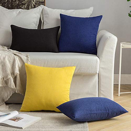 MIULEE Funda Cojines Fundas de Almohadas Lino de Imitación de Color Puro Duradero Decorativo para Sofá Cama Silla Habitacion Oficina Sofa Salón Dormitorio Lumbar 40x40cm 2 Piezas Limón Amarillo