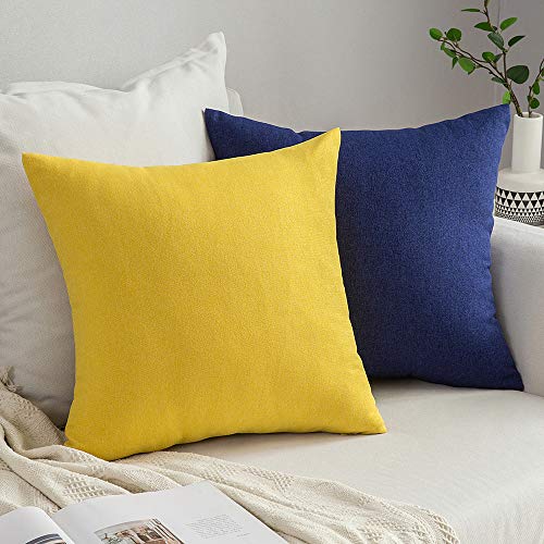 MIULEE Funda Cojines Fundas de Almohadas Lino de Imitación de Color Puro Duradero Decorativo para Sofá Cama Silla Habitacion Oficina Sofa Salón Dormitorio Lumbar 40x40cm 2 Piezas Limón Amarillo