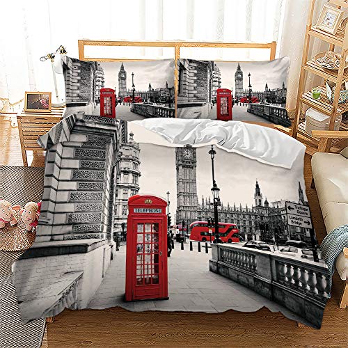 MIUNNG Moderno Paisaje de la Ciudad Ropa de Cama Torre Eiffel Estatua de la Libertad Hermoso Ciudad Escena Nocturna Funda Nórdica Adulto Estudiante (Londres, 220 × 220cm- Cama 135cm)