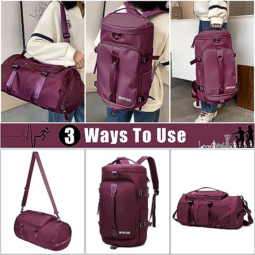 MIYCOO Bolsa de gimnasio deportiva bolsa de lona cambiable a mochila de viaje para hombres y mujeres con compartimento para zapatos bolsillo húmedo morado, Morado, Deportes