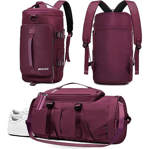 MIYCOO Bolsa de gimnasio deportiva bolsa de lona cambiable a mochila de viaje para hombres y mujeres con compartimento para zapatos bolsillo húmedo morado, Morado, Deportes