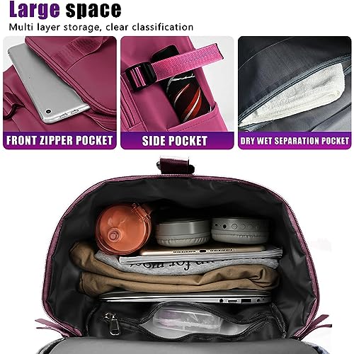 MIYCOO Bolsa de gimnasio deportiva bolsa de lona cambiable a mochila de viaje para hombres y mujeres con compartimento para zapatos bolsillo húmedo morado, Morado, Deportes