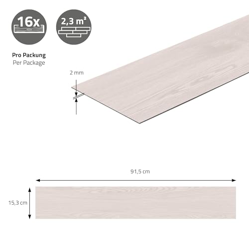 ML-Design Suelo Vinílico Adhesivo de PVC 11,5m² Color Roble Blanco Grosor 2mm Planchas de Vinilo Autoadhesivas 91,5x15,3cm 80x Láminas Aspecto Madera Antideslizante Impermeable Fácil Instalación