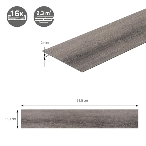 ML-Design Suelo Vinílico Adhesivo de PVC 2,3m² Color Pino Gris Grosor 2mm Planchas de Vinilo Autoadhesivas 91,5x15,3cm 16x Láminas Aspecto Madera Antideslizante Impermeable Fácil Instalación