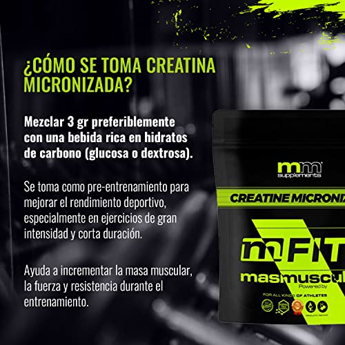 MM Supplements Fit Line - Creatina Micronizada - En Polvo - 500 g - Bolsa para 5 Meses - Recuperador Muscular - Aumenta Masa Muscular - Creatine Micronized