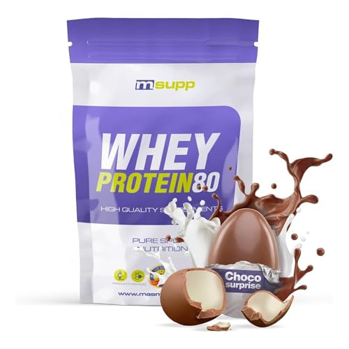 MM Supplements - Proteína Whey 80 - Bote de 1 Kg - Proteína Suero de Leche - Batido para Ganar Masa Muscular - Ayuda en la Recuperación Muscular - Sabor Choco Surprise