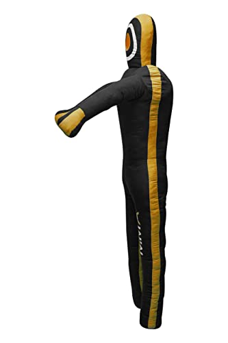 MMA - Maniquí de práctica (posición de pie) para boxeo, lucha, lanzar, agarrar, karate, jiu-jitsu, entrenamiento de lucha libre, sin relleno (lienzo amarillo/negro, 47 pulgadas)