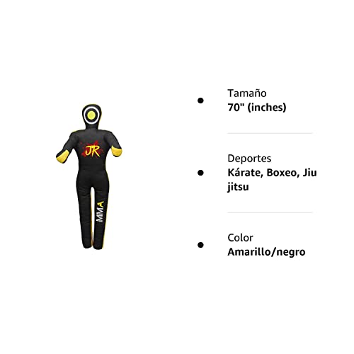 MMA - Maniquí de práctica (posición de pie) para boxeo, lucha, lanzar, agarrar, karate, jiu-jitsu, entrenamiento de lucha libre, sin relleno (lienzo amarillo/negro, 47 pulgadas)