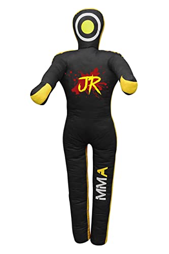 MMA - Maniquí de práctica (posición de pie) para boxeo, lucha, lanzar, agarrar, karate, jiu-jitsu, entrenamiento de lucha libre, sin relleno (lienzo amarillo/negro, 47 pulgadas)