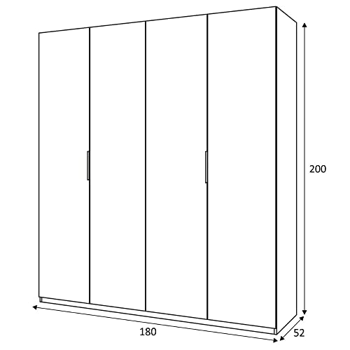 Mobelcenter - Armario 4 Puertas Blanco - Armario Matrimonio 200 cm de Altura - Acabado Color Blanco Brillo - Medidas: Ancho: 180 cm x Fondo: 52 cm x Alto: 200 cm - (0537)