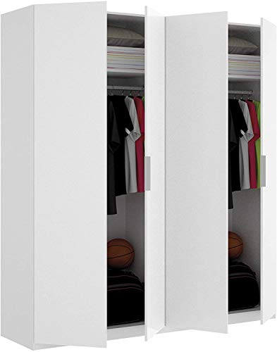 Mobelcenter - Armario 4 Puertas Blanco - Armario Matrimonio 200 cm de Altura - Acabado Color Blanco Brillo - Medidas: Ancho: 180 cm x Fondo: 52 cm x Alto: 200 cm - (0537)