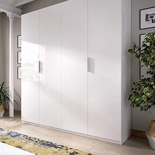 Mobelcenter - Armario 4 Puertas Blanco - Armario Matrimonio 200 cm de Altura - Acabado Color Blanco Brillo - Medidas: Ancho: 180 cm x Fondo: 52 cm x Alto: 200 cm - (0537)