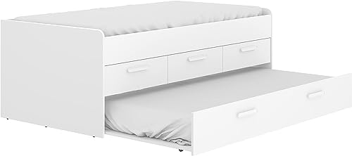 Mobelcenter, Cama Nido con Cajones Blanca, Cama Nido Juvenil, Cama Compacta con Cajones y Cama Nido, Cama Infantil. Medidas: Ancho: 194,5 cm. x Alto: 67,5 cm. x Fondo: 95 cm (1421)